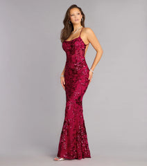 Kaelie Floral Sequin Open Back Mermaid Dress