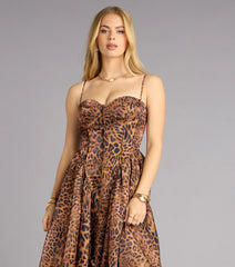 Misha Leopard Corset Midi Formal Dress