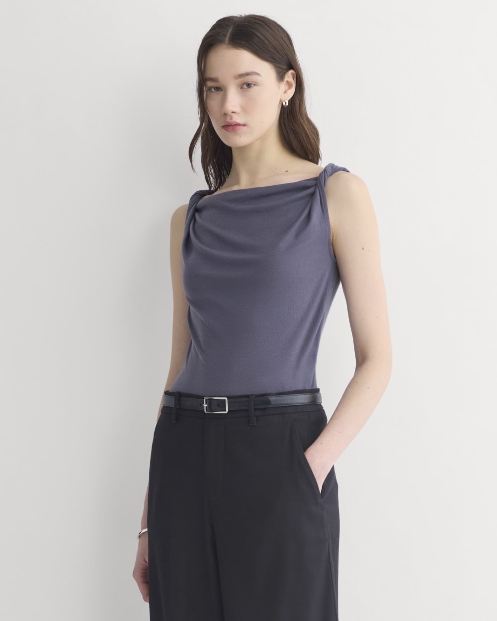 womens-cowl-neck-twist-tank-butterluxe-graystone | primary