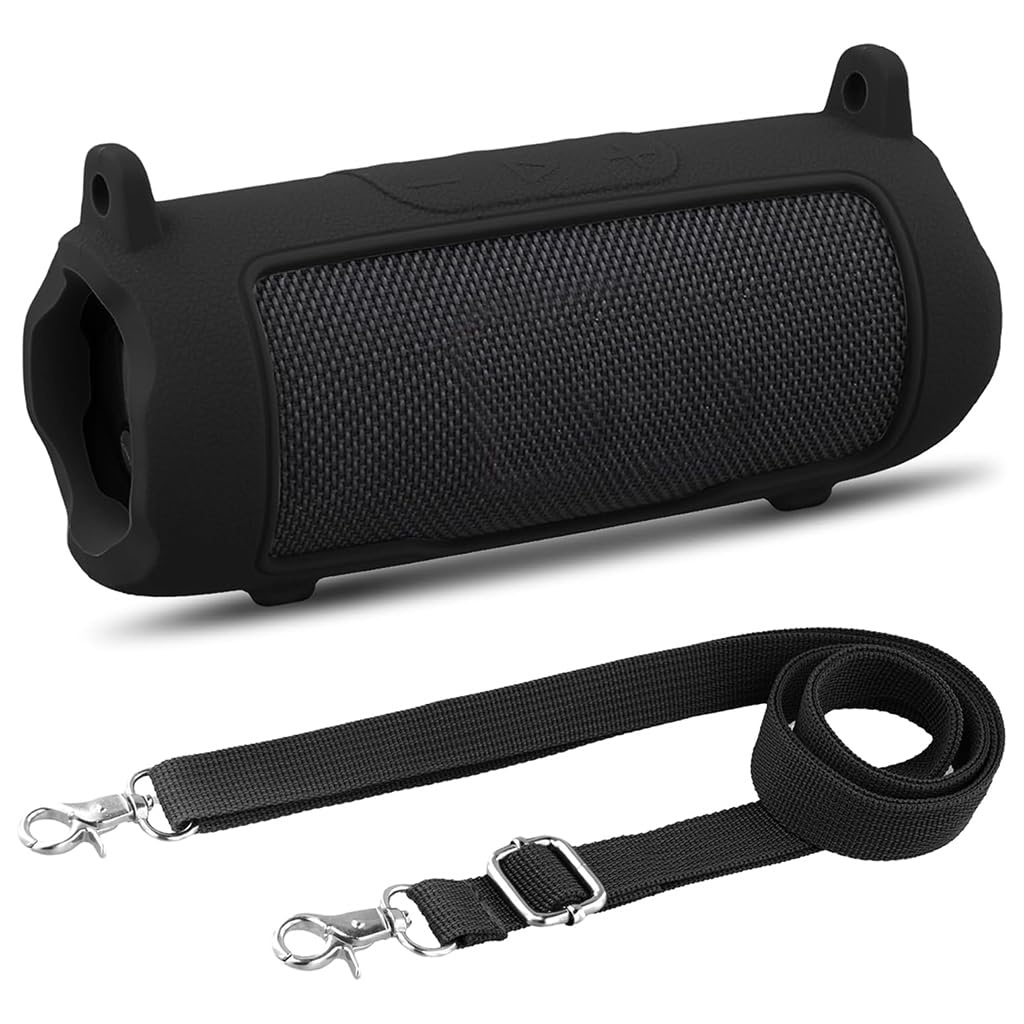 ZORBES Silicone Case for JBL Flip 7 Portable Speaker with Standing Feet and Strap | Black Protective Cover