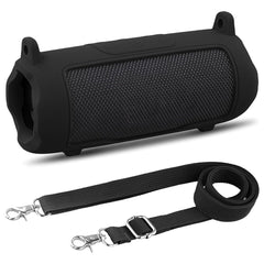 ZORBES Silicone Case for JBL Flip 7 Portable Speaker with Standing Feet and Strap | Black Protective Cover