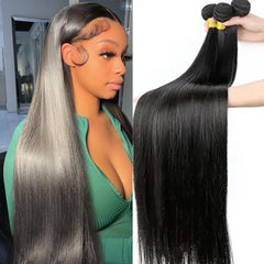 Grcabeir Human Hair Bundles Straight 3 Bundles Human Hair 24 26 28 Inch 100% Unprocessed 12A Brazilian Virgin Hair Bundles Weave