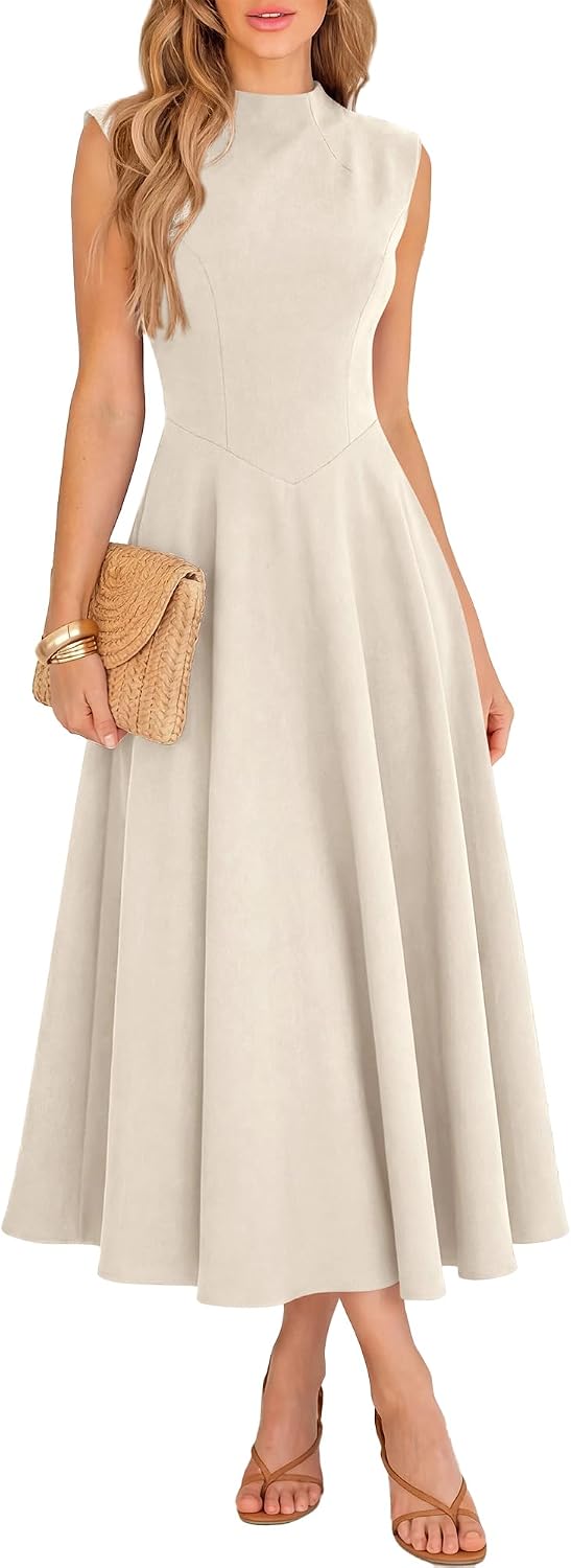 BTFBM Summer Dresses for Women 2026 Mock Neck Sleeveless High Waist Flowy Aline Maxi Spring Wedding Guest Dress Cocktail
