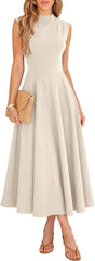BTFBM Summer Dresses for Women 2026 Mock Neck Sleeveless High Waist Flowy Aline Maxi Spring Wedding Guest Dress Cocktail