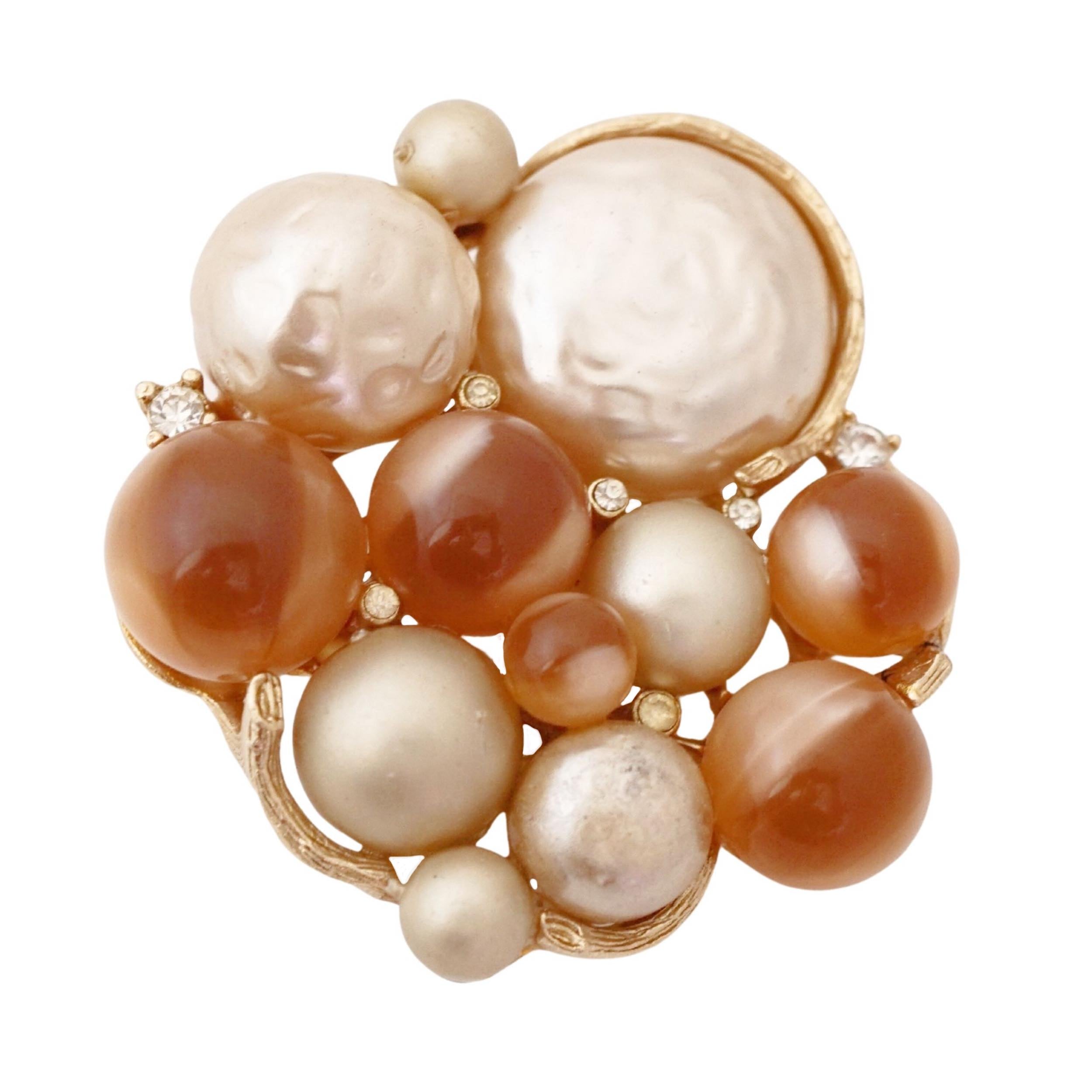 Faux Baroque and Champagne Pearl Cluster Brooch, 1970s