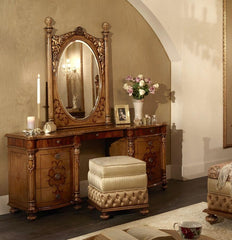 Dressing table with mirror, veneered with ash, rosewood and walnut, for  environments in classic style
