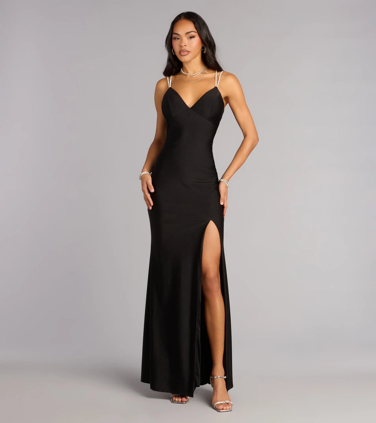 Eve V-Neck Rhinestone Lace-Up Formal Dress