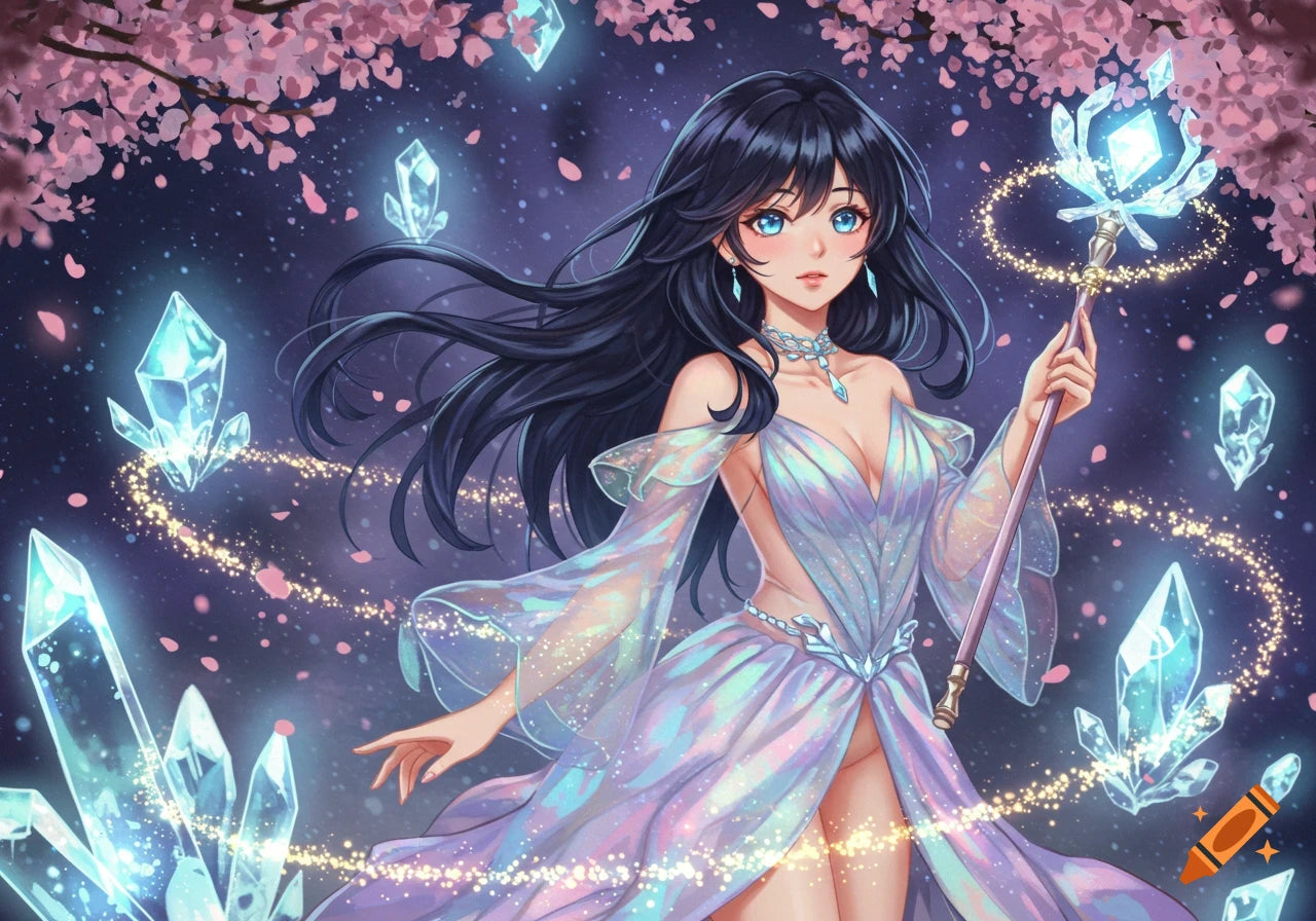 Anime Character in a Pretty and Awesome Dress With a Crystal Design created on Craiyon