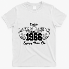 60th Birthday Certified Living Legend Since 1966 Legends Never Die Vintage Wings T-Shirt - White