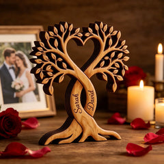 Custom Wooden Block - Personalized Tree Of Life Heart Couple Gifts For Him, Her - Forever Together In Love