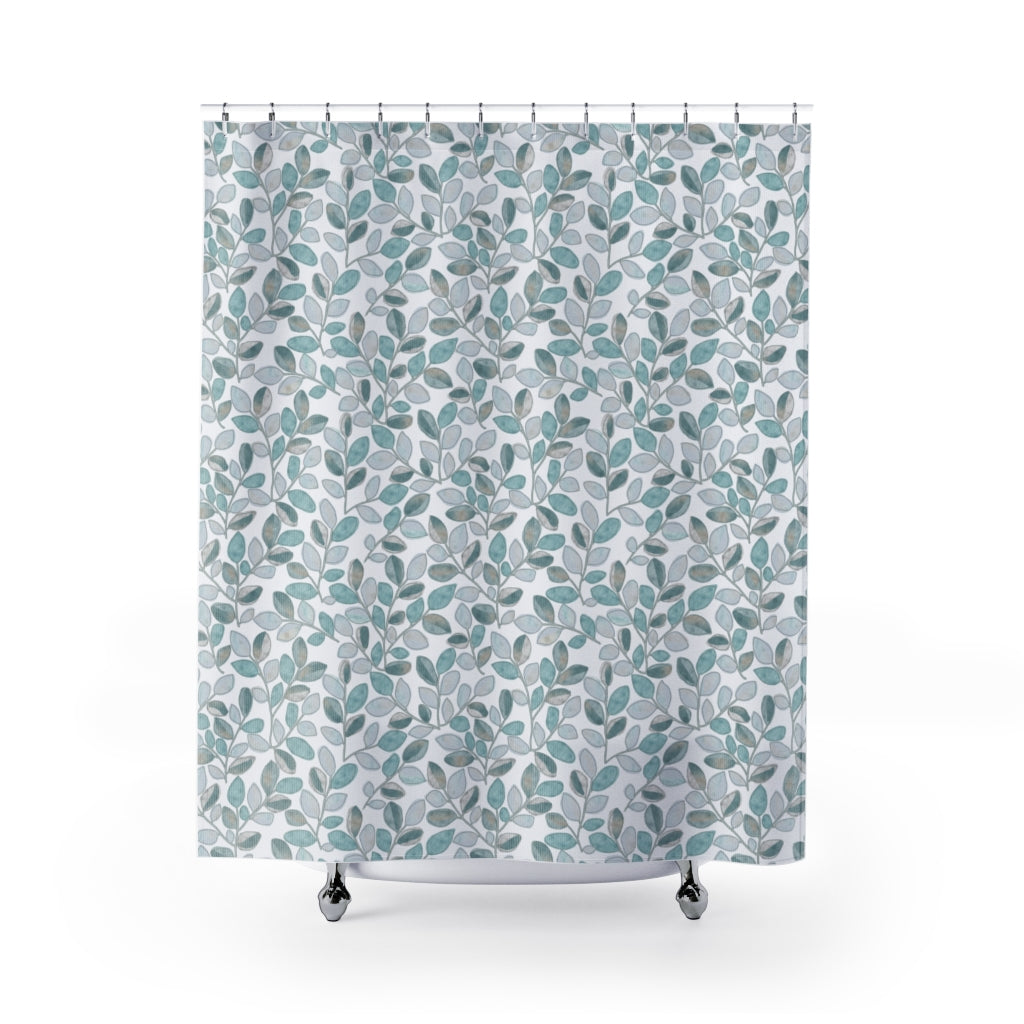 Cherry Plum Leaves Shower Curtain in Aqua