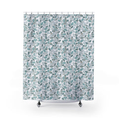 Cherry Plum Leaves Shower Curtain in Aqua