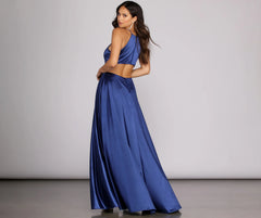 Gabrielle Formal High Slit Satin Dress