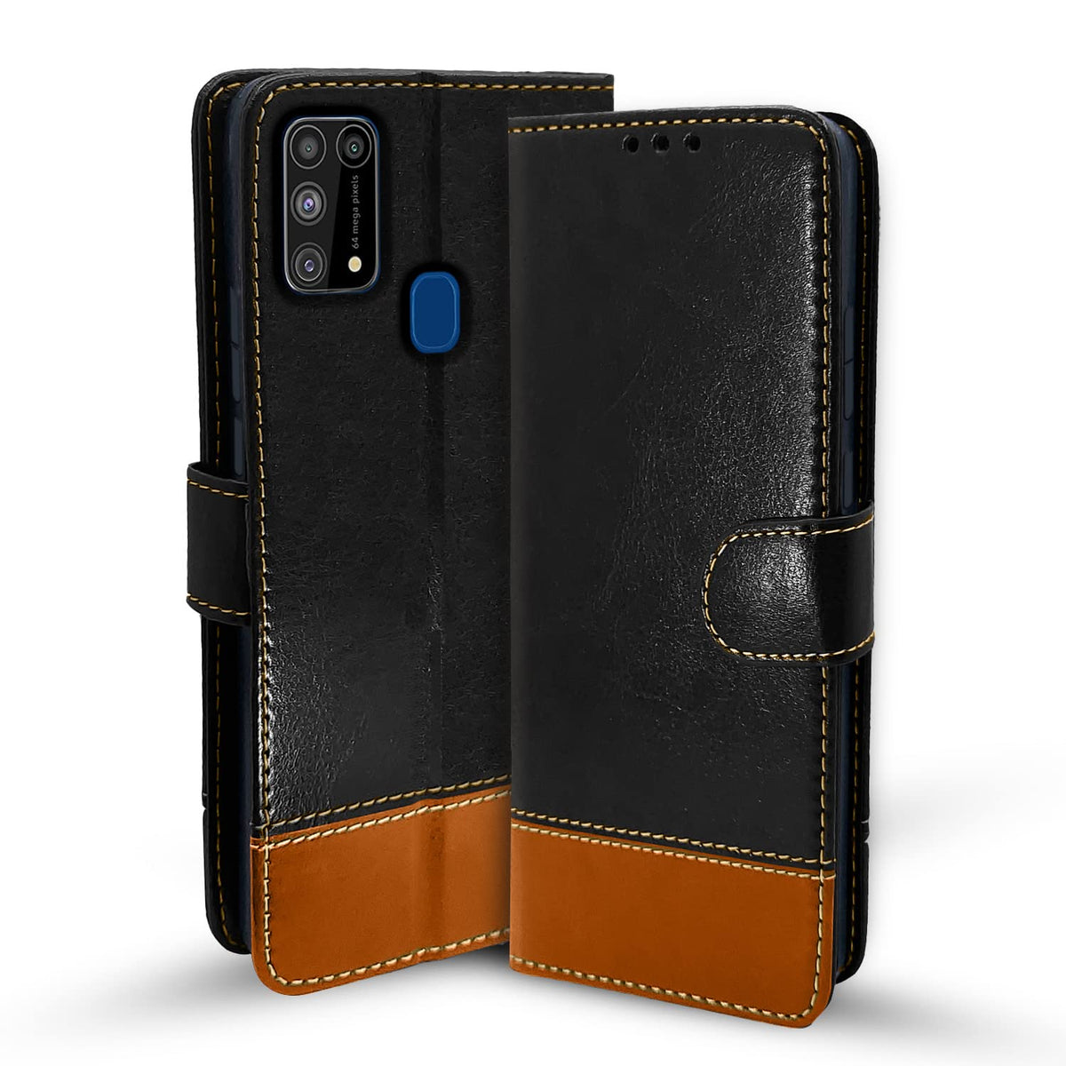 Pikkme Samsung Galaxy M31 / F41 / M31 Prime Constrast Flip Cover | Black & Brown
