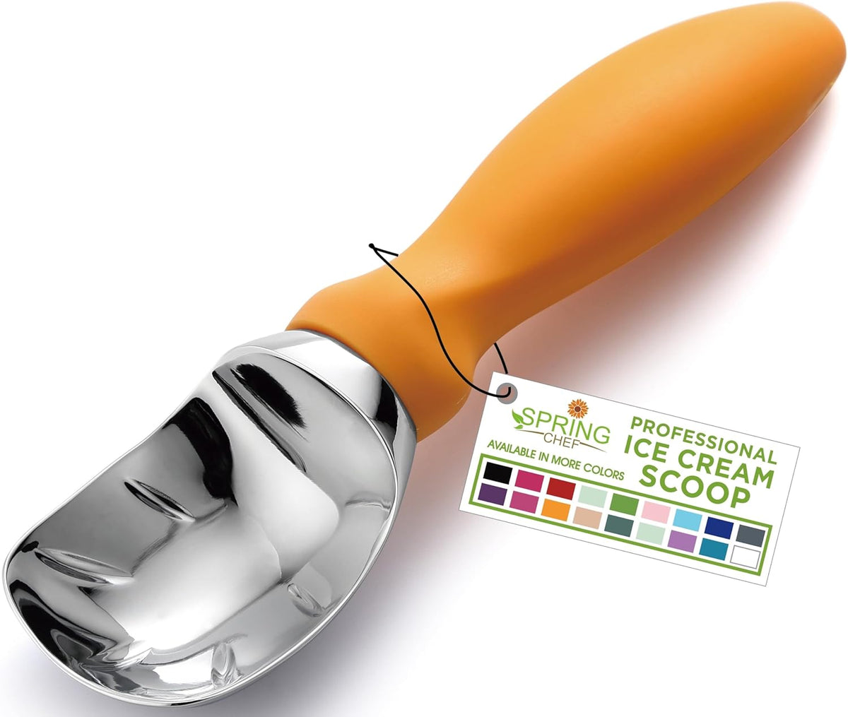 Spring Chef Ice Cream Scoop - Professional Heavy-Duty Sturdy Scooper with Soft Grip Handle | Ideal for Gelato, Sorbet, Cookie Dough