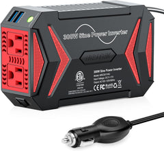 BESTEK Pure Sine Wave Power Inverter, 300W DC 12-17V to 110V AC Car Adapter | Vehicle Plug in Cigarette Lighter Outlet Solar Inverter, 4.8A Dual USB Fast Charging Ports for Phone, Laptop, CPAP(Black)