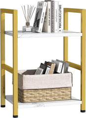 Small Bookshelf for Small Space, 2 Tier Bookcase Narrow Book Case Storage Organizer Book Shelf for Living Room, Bedroom and Office, Easy Assembly(2 Tier,Gold) - LeafyLoom