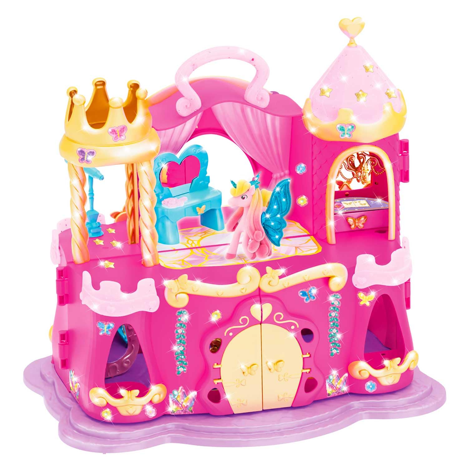 Galupy Rainbow Unicorn Magic Castle Schloss Spielset - Rosa. Rosa Spielschloss für fantasievolle Rollenspiele mit Galupy Figuren.