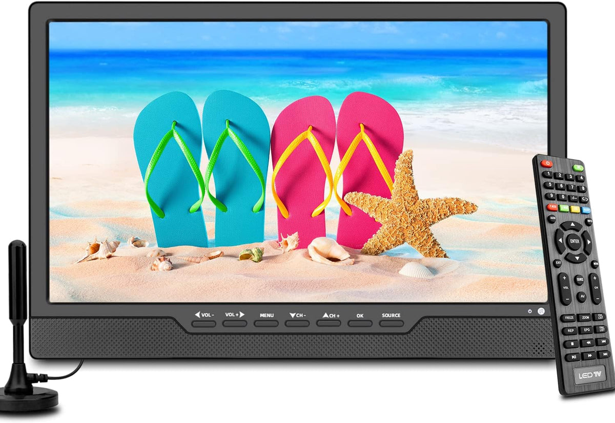 KCR 14" Met digitale TV tuner DVB-T2/batterij draagbare TV, USB, HDMI IN voor auto, caravan, camping, buiten. Kleur zwart