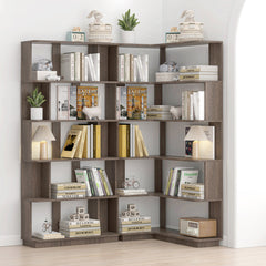 90 cm space saving corner bookshelf + 80 cm bookcase extendable free combination, set of 2 display shelf, dark brown color and other 4 colors for option, freely combined and matched furniture