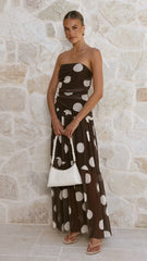 Riko Strapless Maxi Dress - Chocolate Macro Polka
