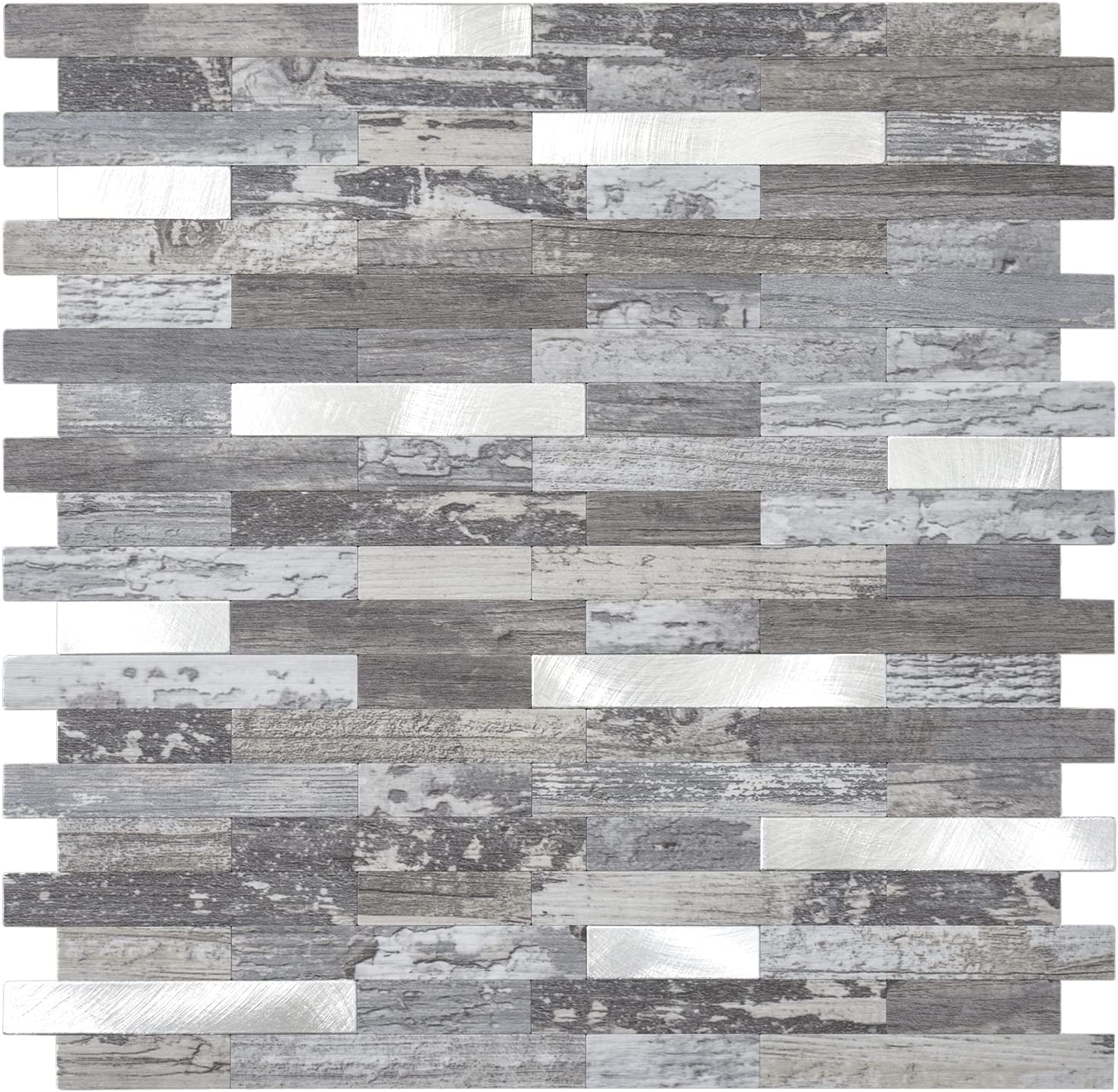 STICKGOO Wood Peel and Stick Mosaic Tile Backsplash For Kitchen 10 Pack