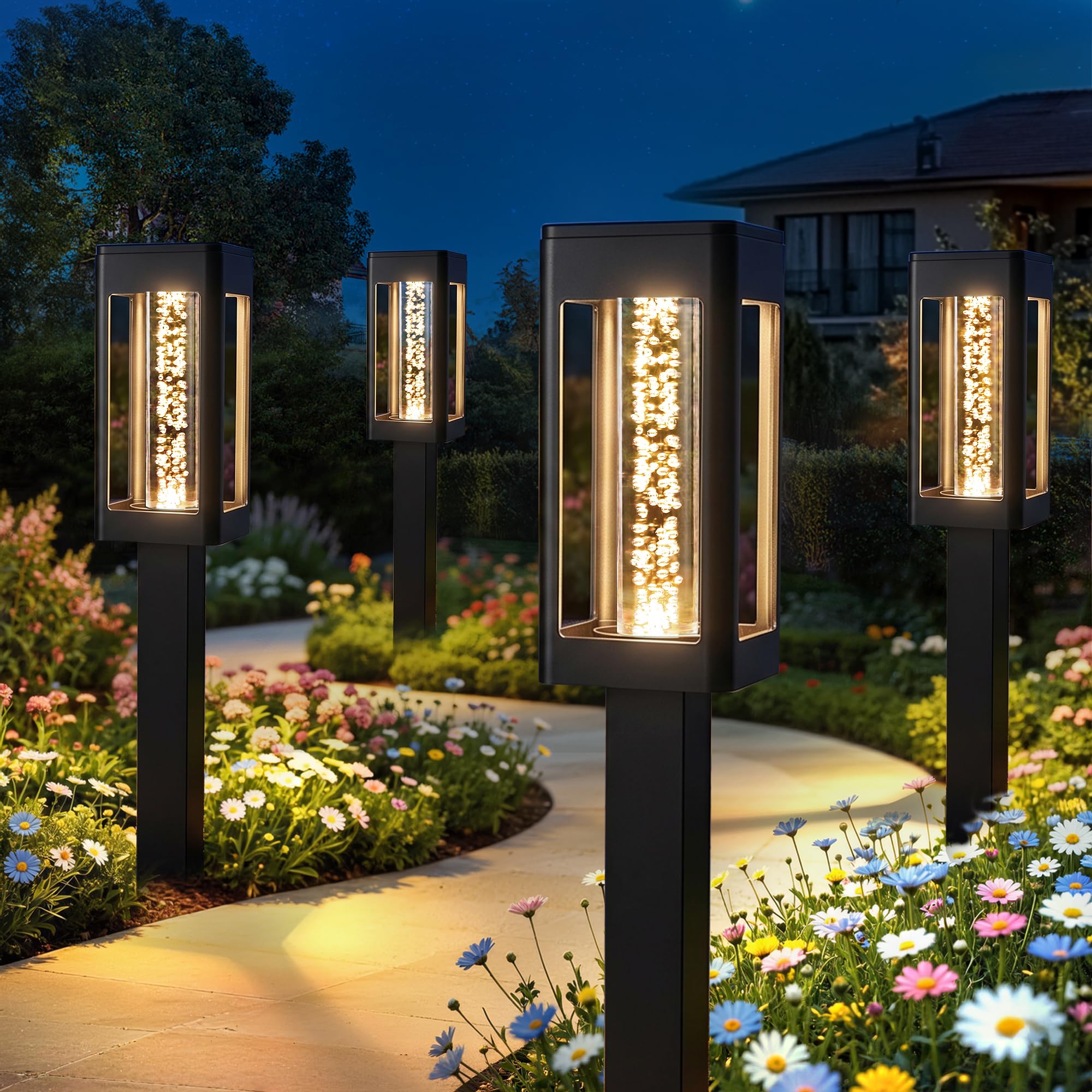 Brizled Solar Pathway Lights Outdoor, 6 Pack Bright Glowing Bubble LED Solar Lights Outdoor Garden Lighting, Waterproof Landscape Lighting for Outside Yard Path Lawn Walkway Driveway Decor, Warm White