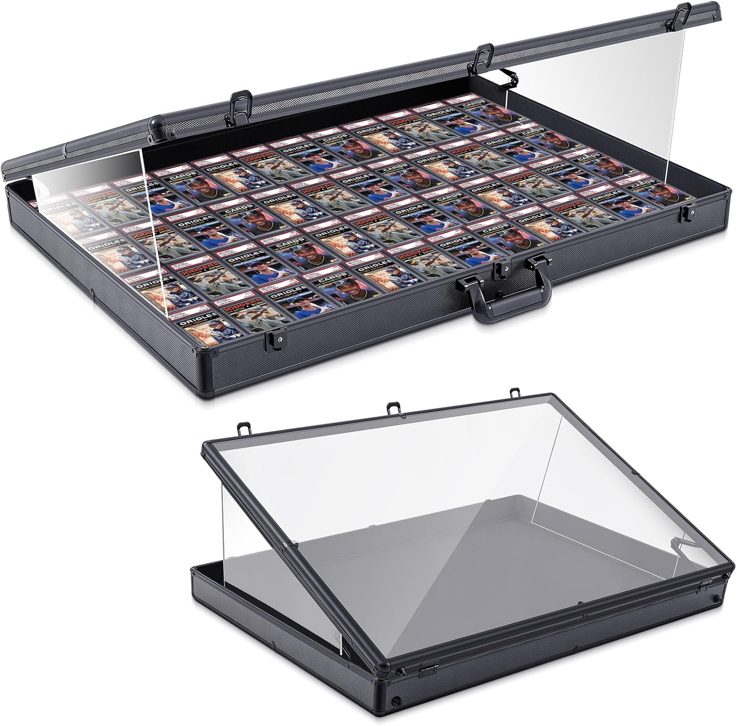 Trade Show Display Case Portable Aluminum Sports Card Table Top Display Case Frame Clear Acrylic Showcase Cabinet Box with Lock for Trading Cards Jewelry Collectibles(Black,36"x24")