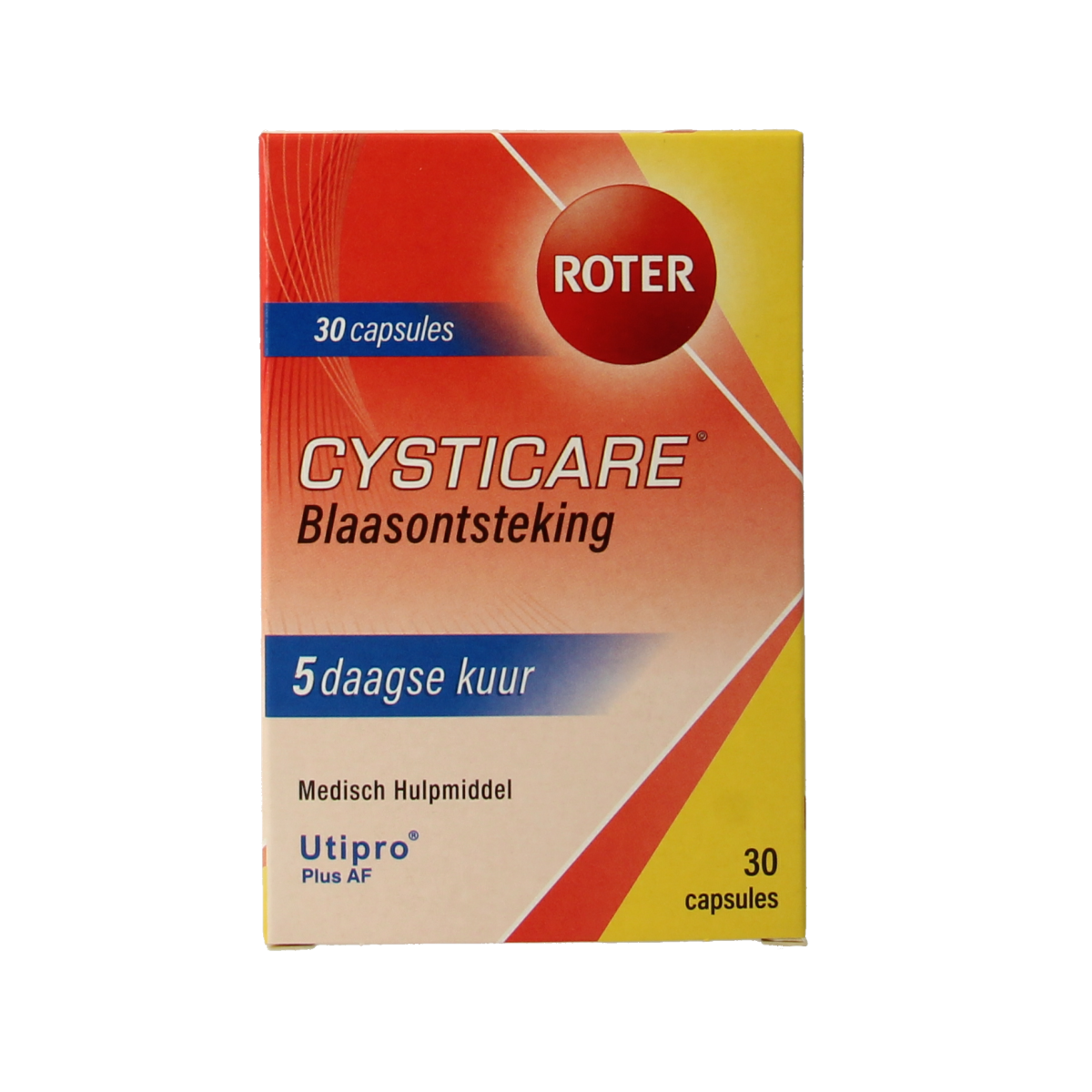 Roter Cysticare herbal supplement capsules in a bottle, designed for urinary health support, by Roter brand.