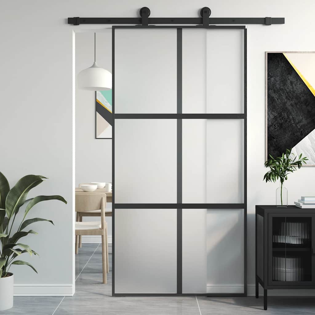 Sliding Door Black 102,5x205 cm Tempered Glass and Aluminium