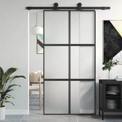 Sliding Door Black 102,5x205 cm Tempered Glass and Aluminium