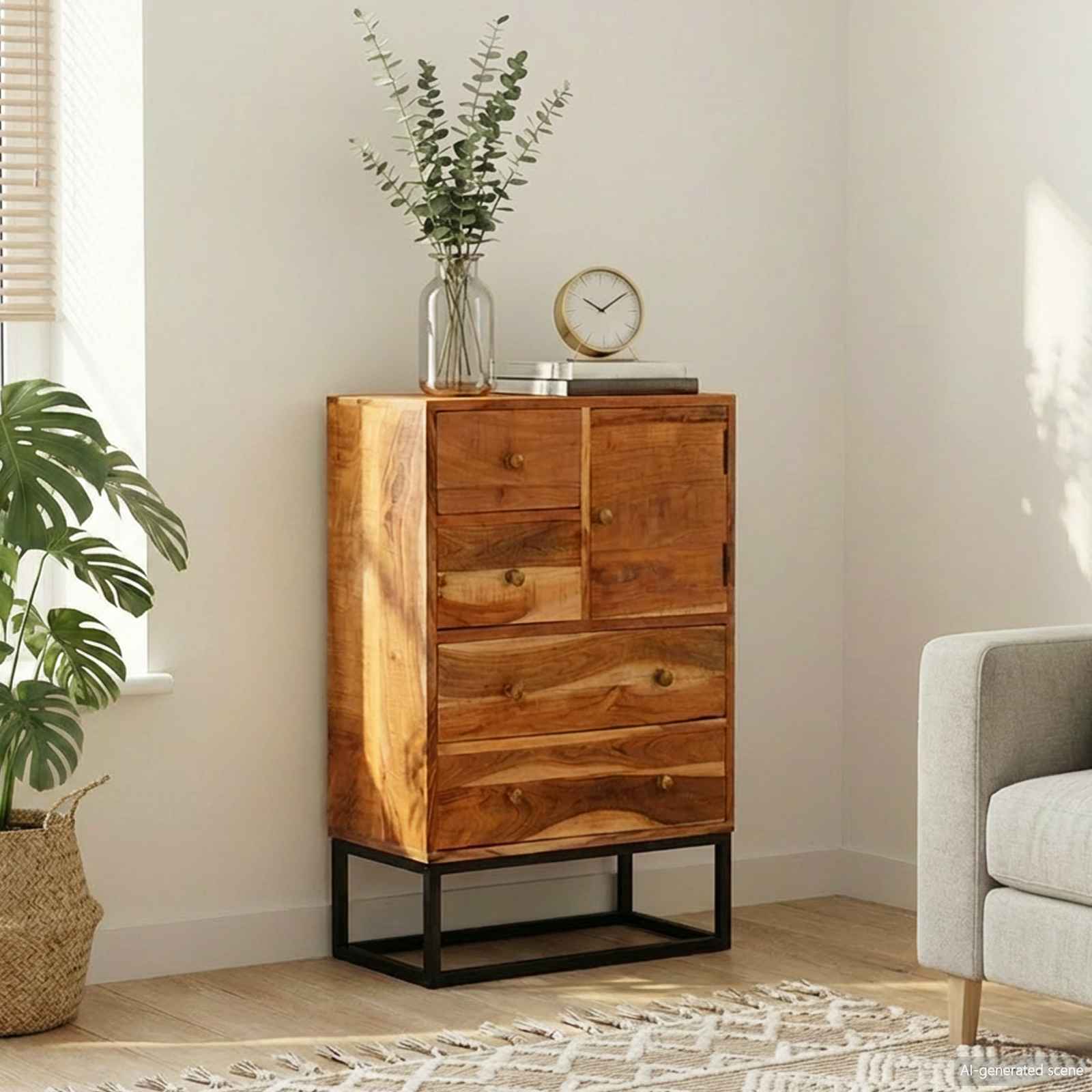 Chest of Drawer Natural 55 x 30 x 90 cm Solid Acacia Wood