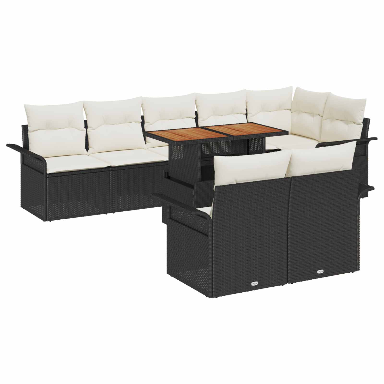 Gartensofa-set mit Kissen 9 pcs Schwarz und Creme Poly-Rattan