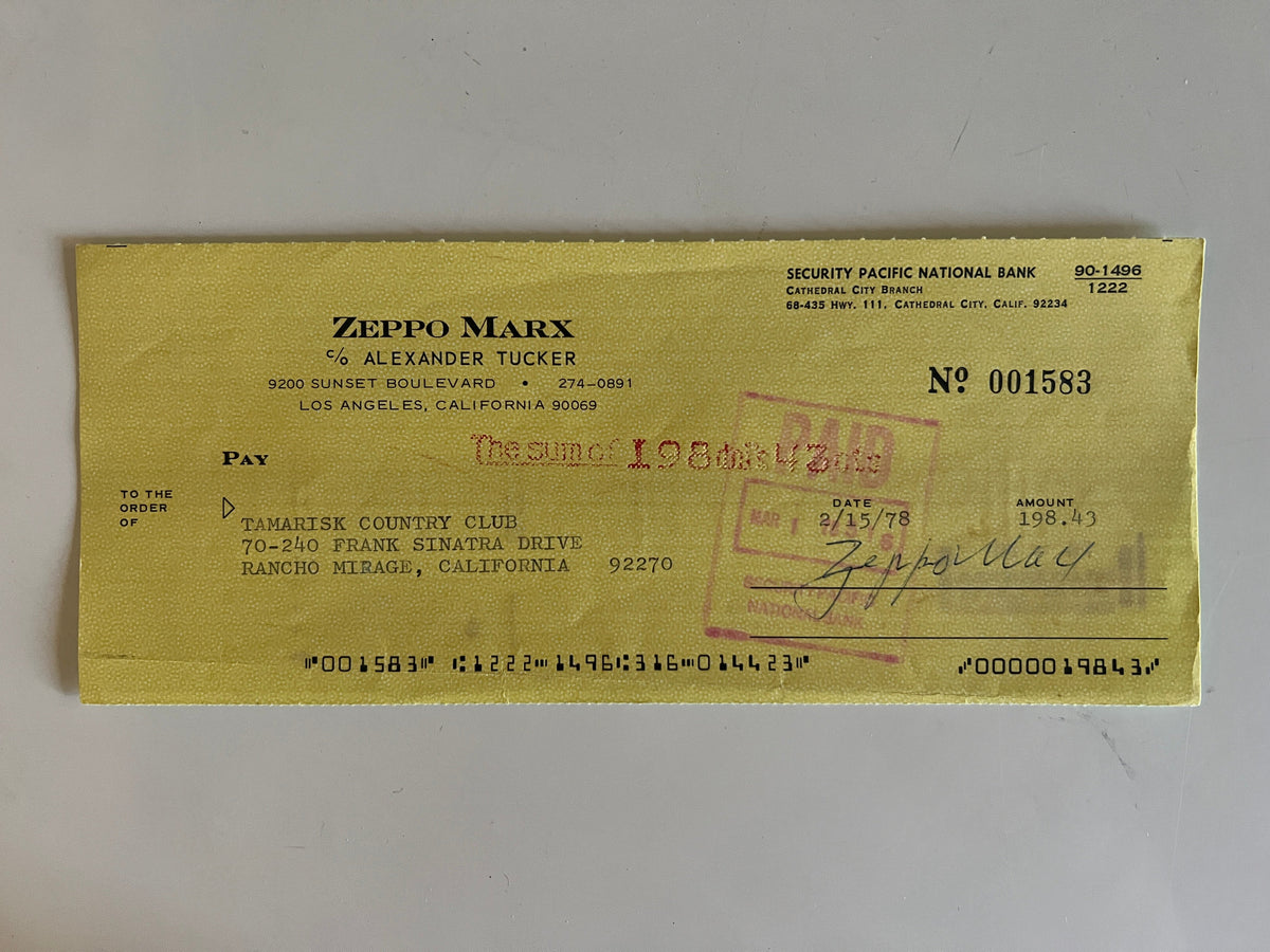 Zeppo Marx signed check