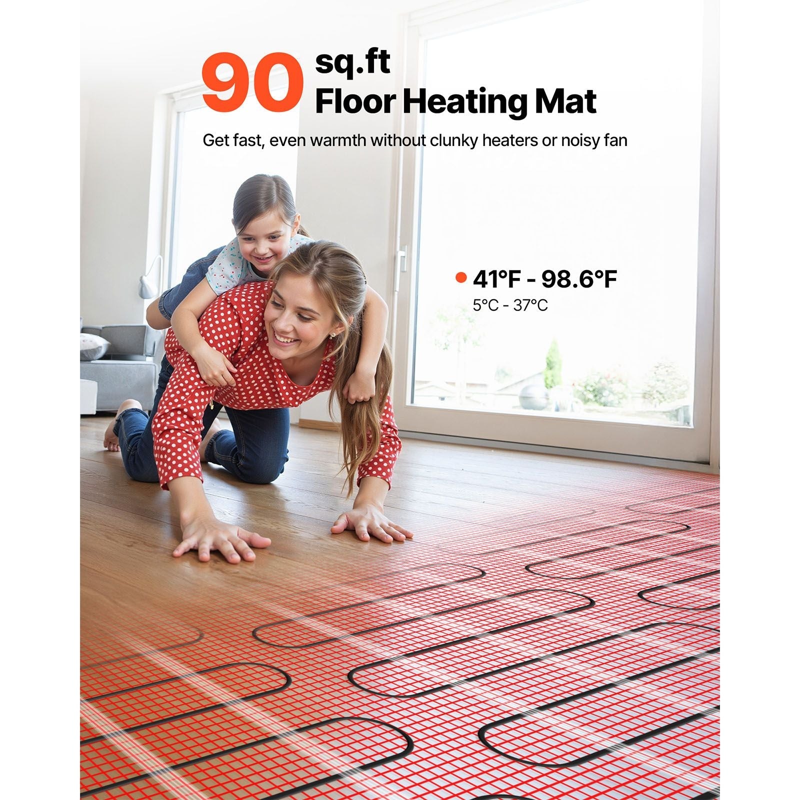 90 sqft Self-Adhesive Mesh Floor Heating Mat System, 120V Electric Radiant Heated Floor System, with Smart Control Thermostat & Alarm, Easy Installation for Tile, Stone, Vinyl image 2