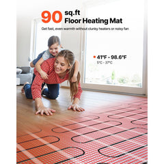 90 sqft Self-Adhesive Mesh Floor Heating Mat System, 120V Electric Radiant Heated Floor System, with Smart Control Thermostat & Alarm, Easy Installation for Tile, Stone, Vinyl image 2
