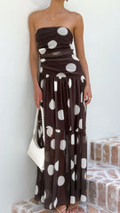 Riko Strapless Maxi Dress - Chocolate Macro Polka