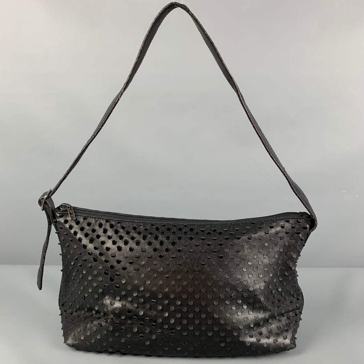 Vintage HELMUT LANG Black Perforated Leather Shoulder Handbag