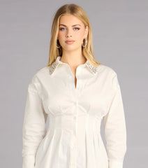Prep School Princess Rhinestone Collar Shirt Dress