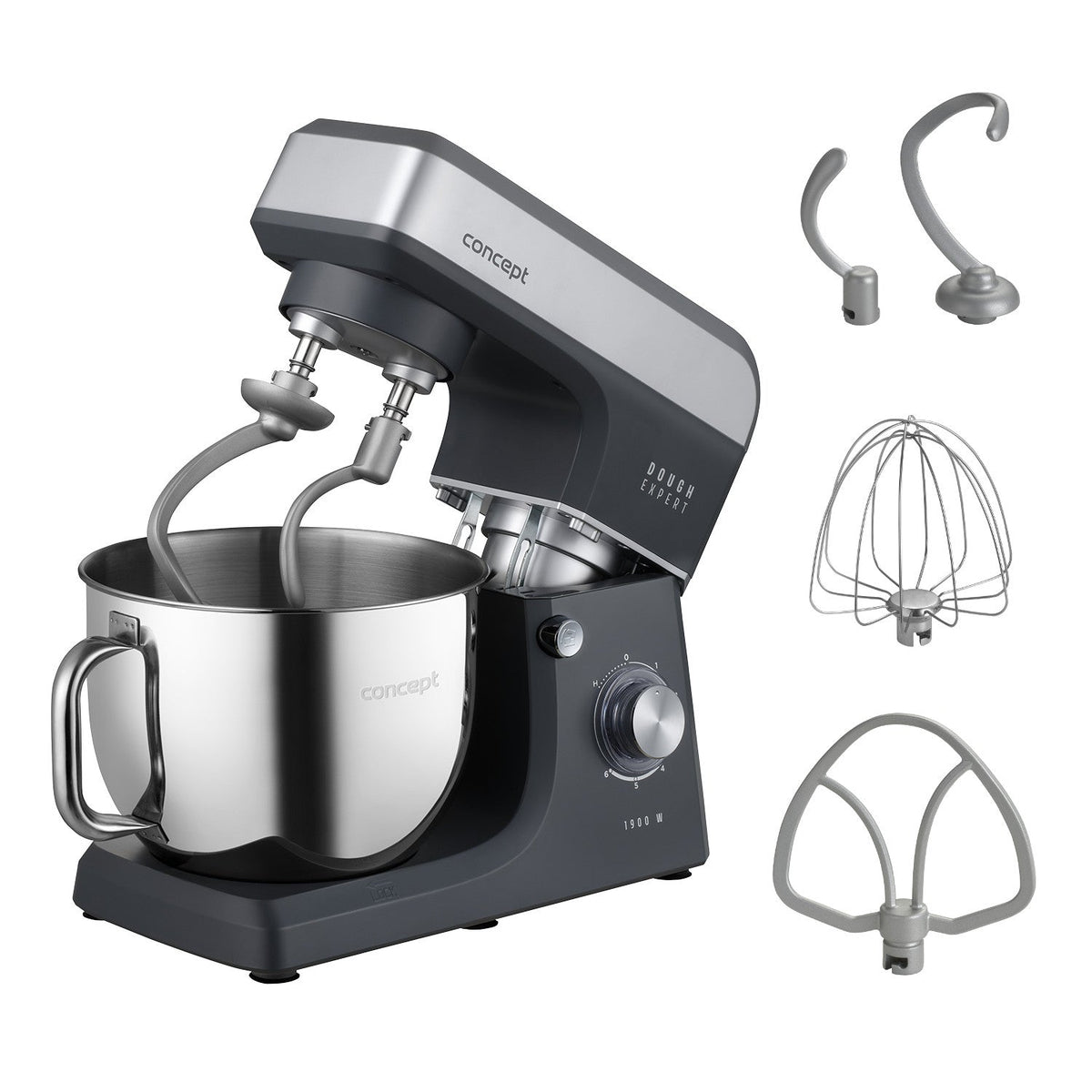 Concept Dough Expert Planetary Stand Mixer, 1900W, dual dough hook, bowl heating function, 6 speed settings, RM6010