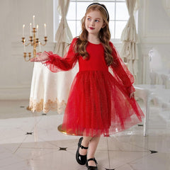 Ketyyh-chn99 Baby Girl Toddler Velvet Dress Ruffle Long Sleeve Christmas Party Wedding Birthday Holiday Dresses Winter Fall Clothes for 1-2 Years,Red