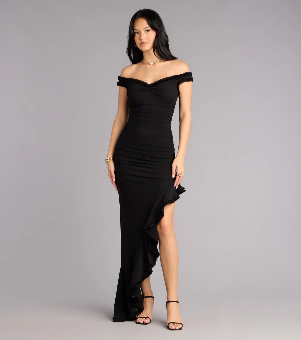 Mandy Mesh Off-The-Shoulder Formal Dress