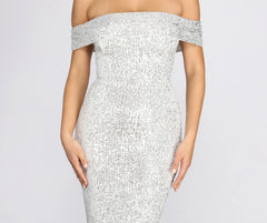 Desi Sequin Off Shoulder Midi Dress