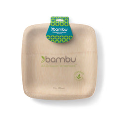 9-inch Certified Compostable Bamboo Square Plate Retail Pack