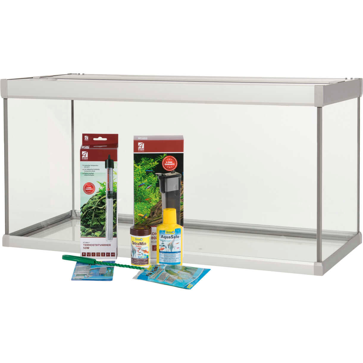 AkvaStabil Family Aquarium - 70 x 32,5 x 37 cm - weiß - 54 Liter - mit Salmlerzubehör - Filter und Heizer