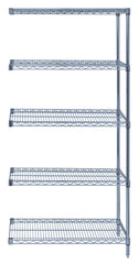 Quantum AD74-1424GY-5, 14"W 24"D 74"H AD Wire Shelving Add-On Kit, Gray Epoxy Antimicrobial Finish, NSF, 14" Deep