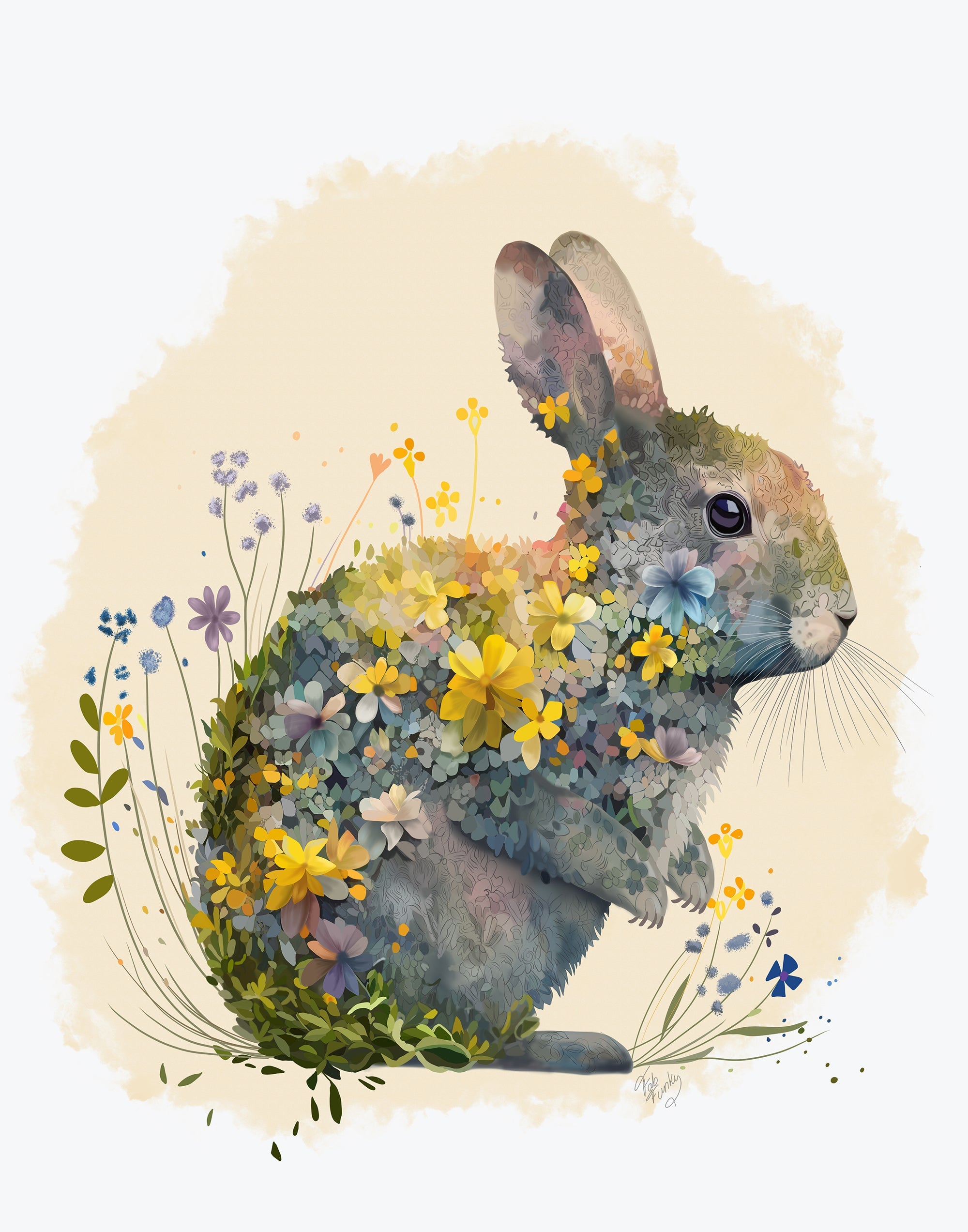 Floralessence Rabbit 1, Woodland Animal Art Print, Wall Art