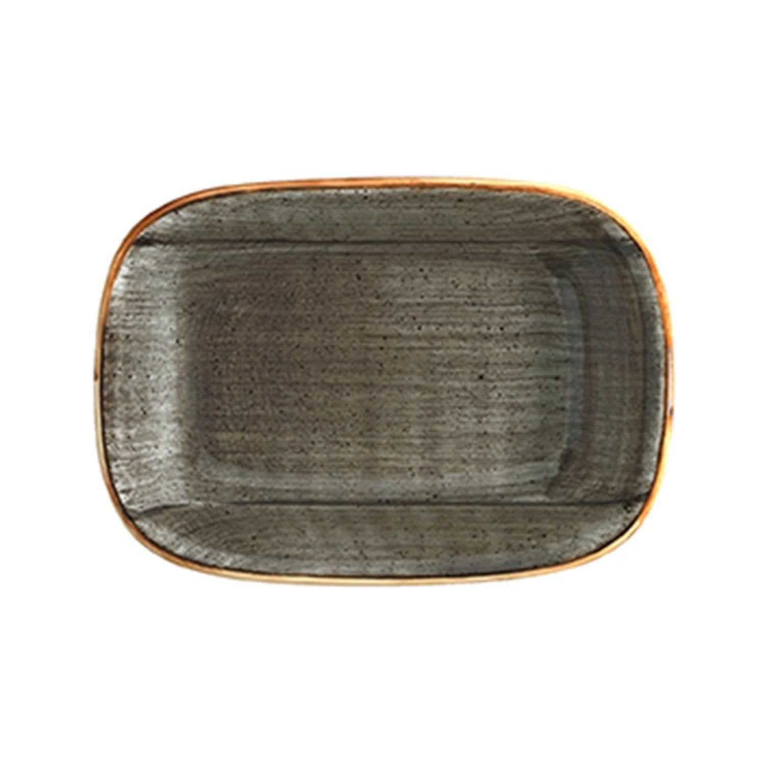 Space 6.5" x 4.5" x h:1.5" 12 oz. Rectangular Gray Vitrified Deep Plate