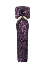 HACCHIC COUTURE Vivienne sequined illusion midi dress featuring a fitted silhouette and shimmering embellishments.