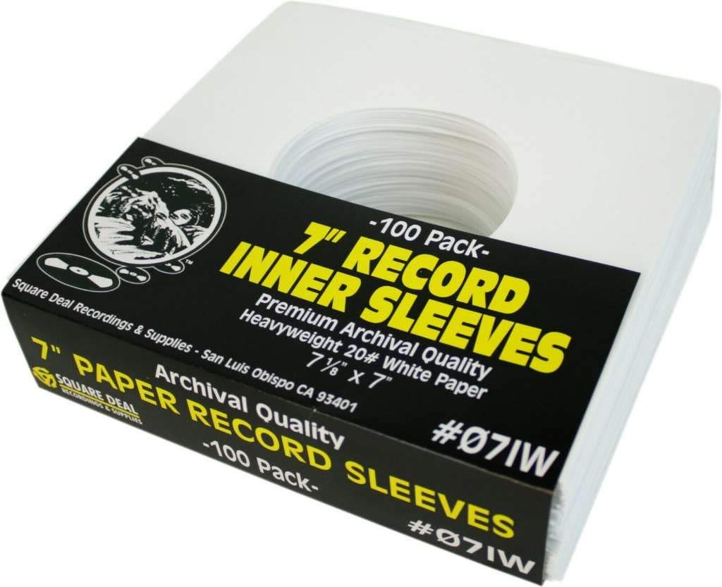 (100) Archival Quality Acid-Free Heavyweight Paper Inner Sleeves for 7" Vinyl Records #07IW 100